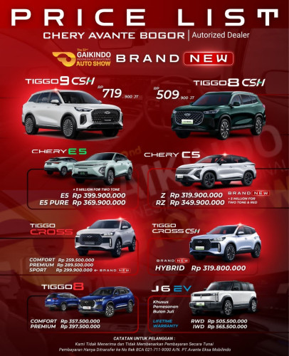 Pricelist Harga Chery bekasiutara 2025